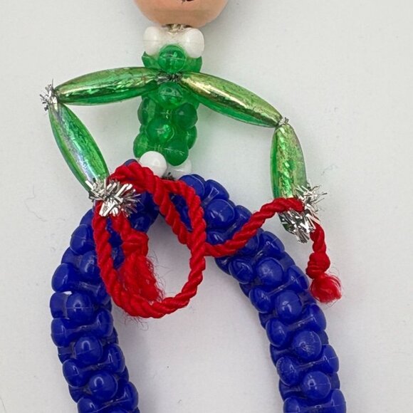 Vintage Beaded Cowboy Christmas Tree Ornament With Red Lasso Handmade Bendable - Picture 5 of 6